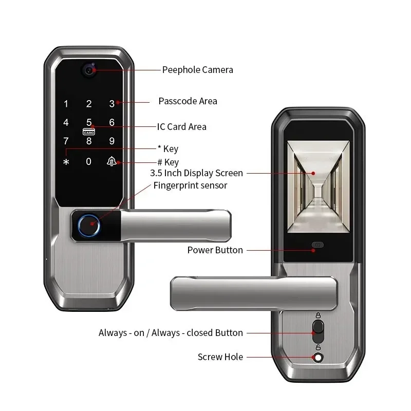 Smart Home Door Lock - 투야 와이파이 스마트 도어락, 피프홀 카메라