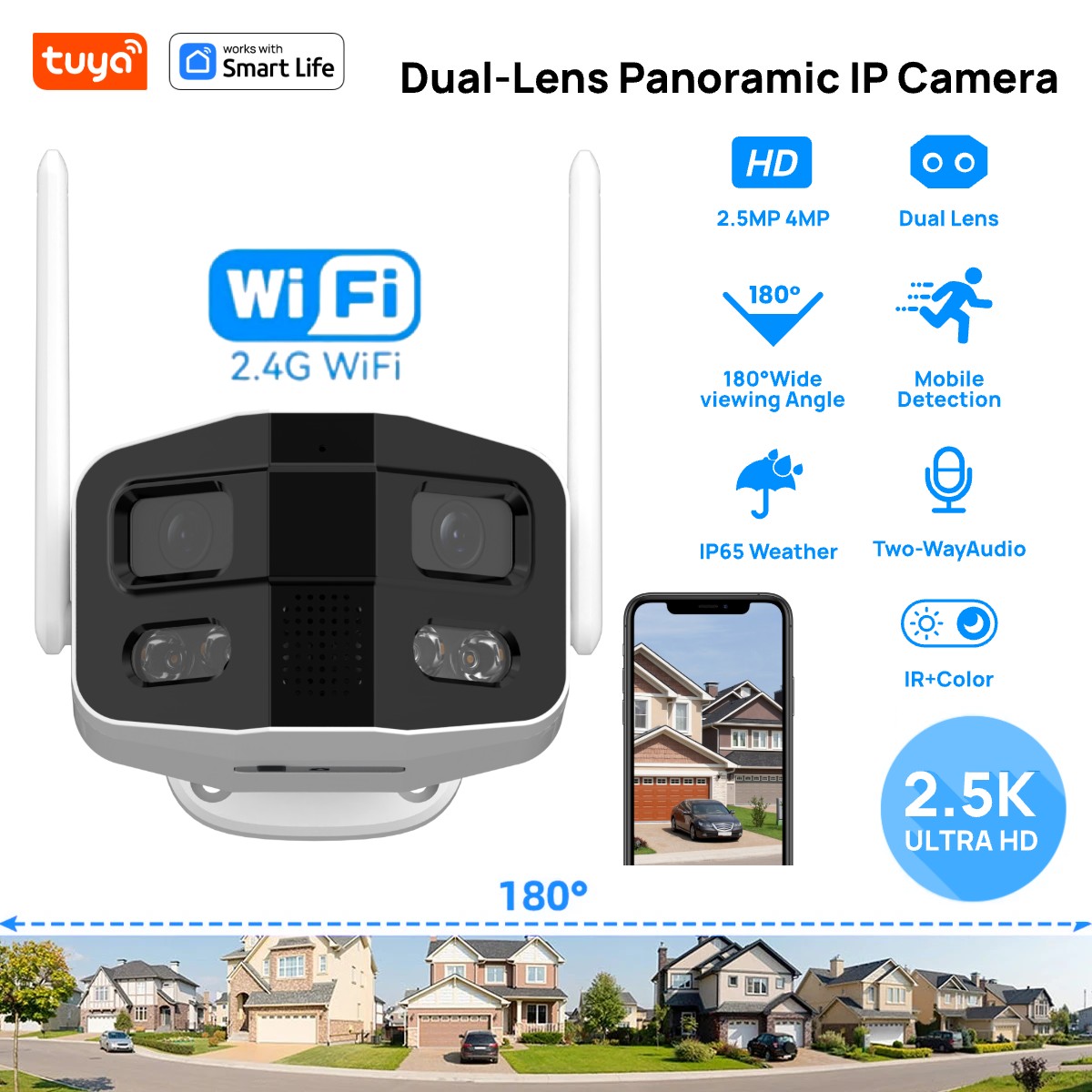 Smart Home Camera Ezviz - 투야 스마트 4MP 2.5K 듀얼 렌즈,