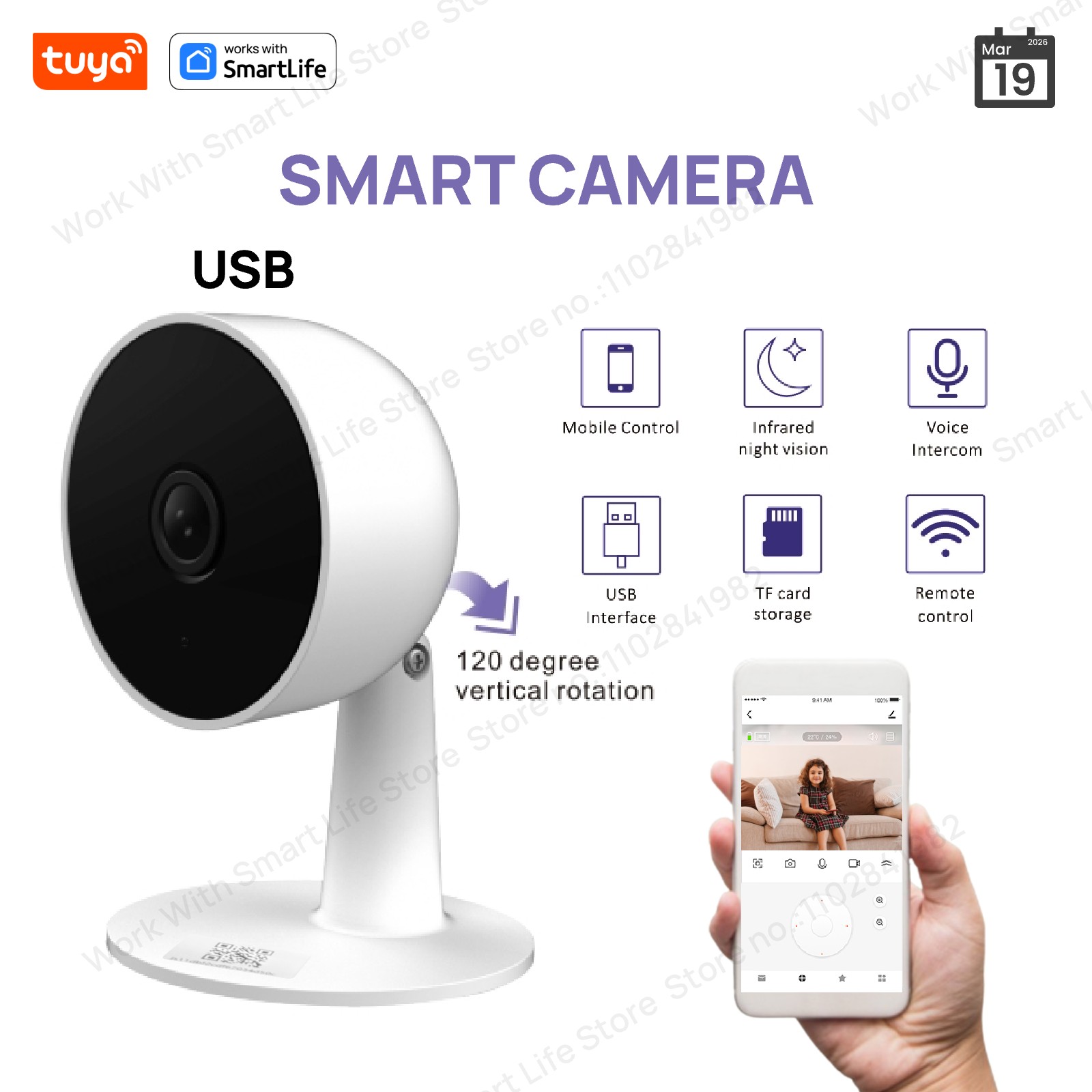 Smart Home Camera Ezviz - 투야 스마트 2MP HD 실내 홈